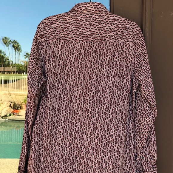 Noize Amstrdm Brown/Mauve Geo Dress Shirt M - Picture 10 of 13